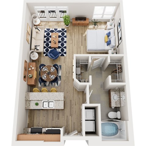 Floor plan for studio, 1 bath, 685 sqft